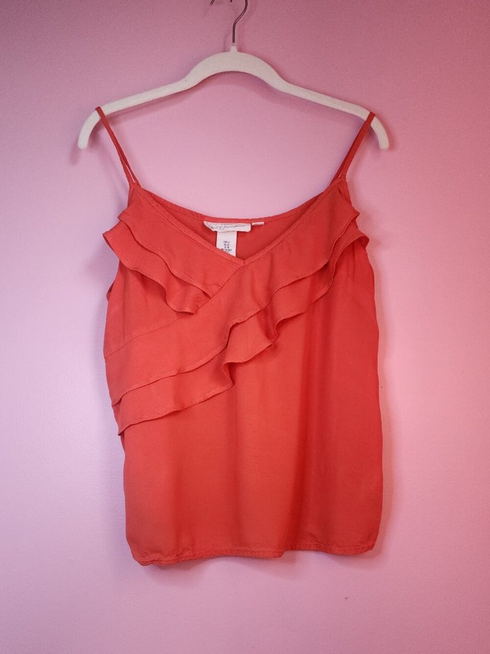 Feminine Ruffle Coral Cami Blouse Sweethesrt Neckline Women's Large